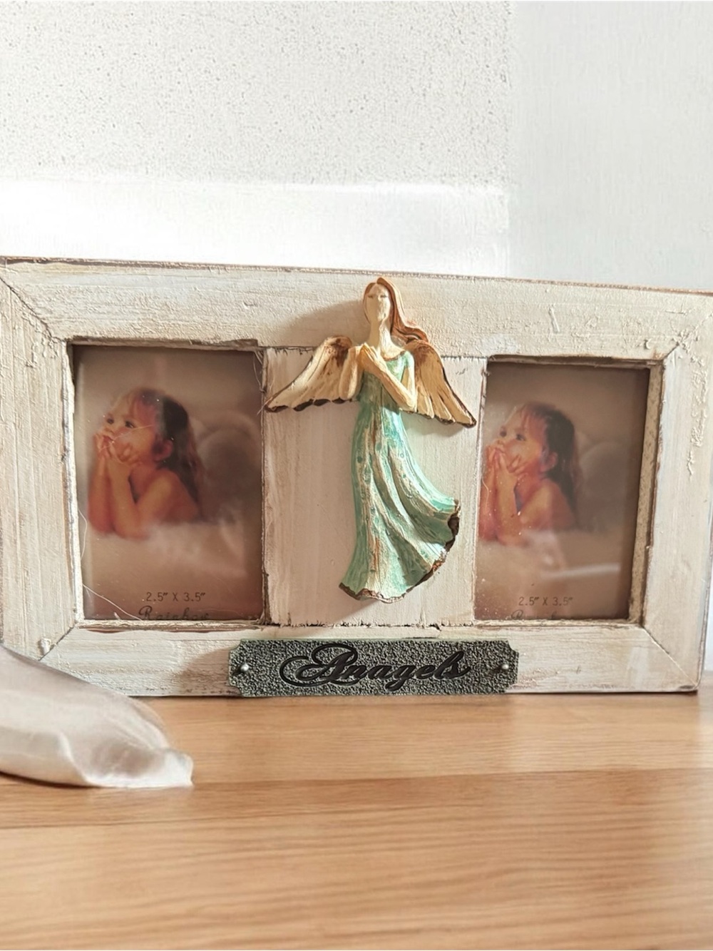 Angel Double Photo Frame - White and Mint Green Accent